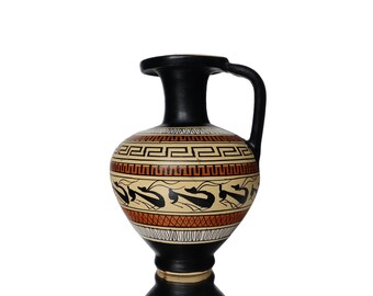 イタリア　工房　ギリシャ雷文様　花瓶 博物館のレプリカ - 古代ギリシャの小さな陶器の花瓶、手描き