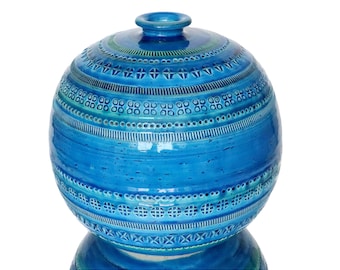 BITOSSI Ceramic Vase in Rimini Blue, Round Aldo Londi Design 
