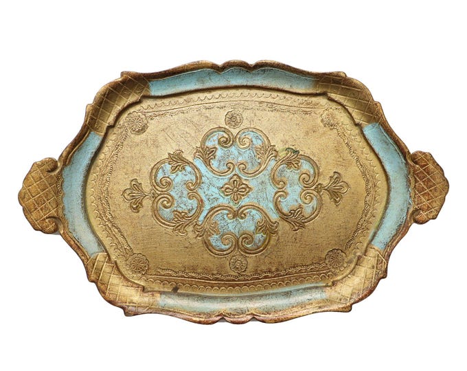 Plastic Florentine Tray in Gold and Turquoise - Etsy