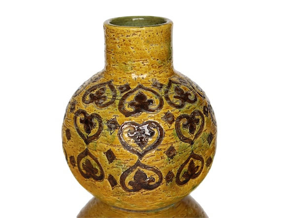 BITOSSI Ceramic Vase in Yellow & Brown, Moresco Pattern, Italy - Etsy