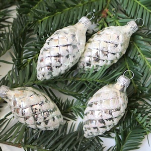 4x Vintage Glass Cone Ornaments - German Christmas Tree Ornament Bauble