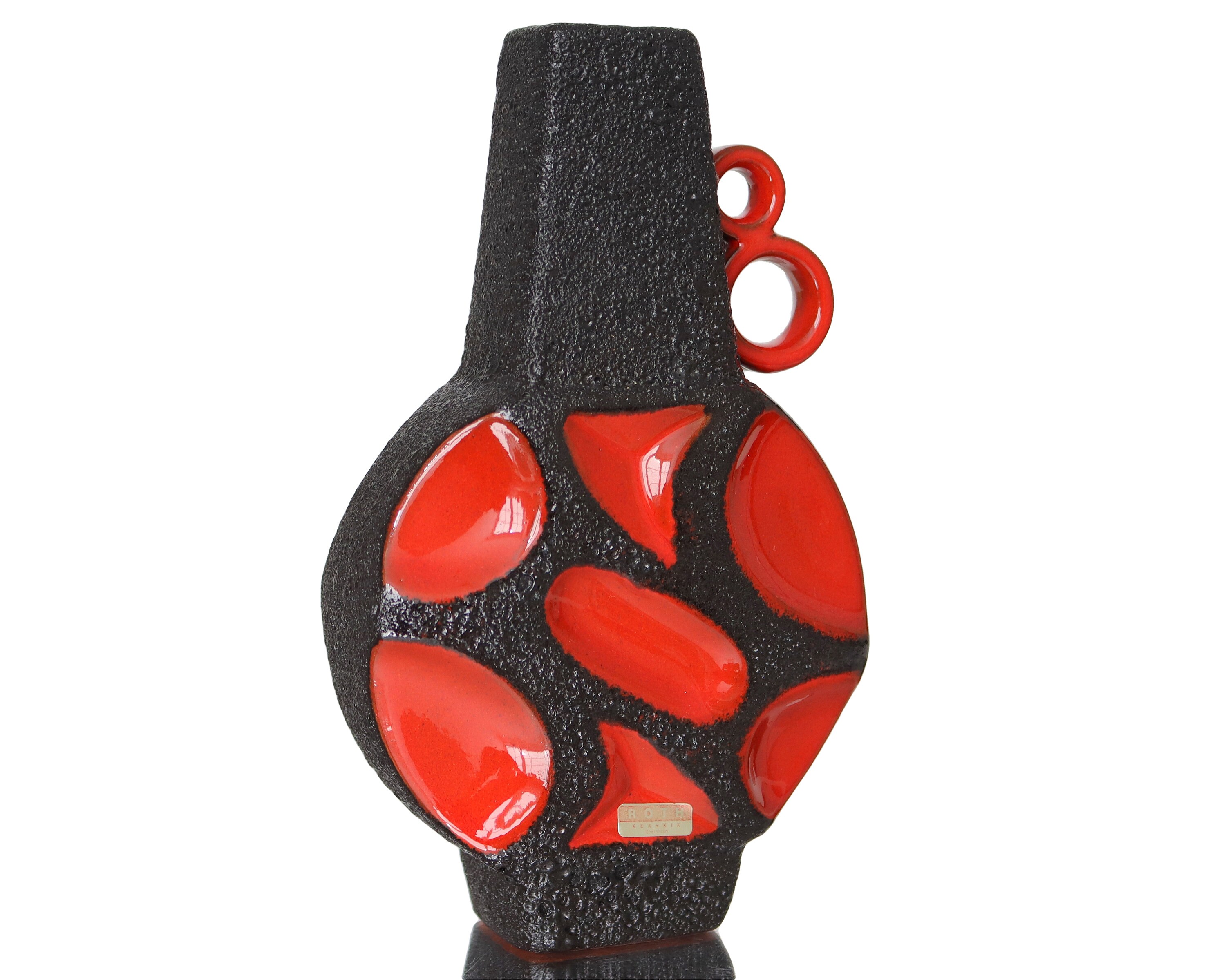 Red ROTH Banjo Vase With Black Fat Lava Decor, Model 313 - Etsy