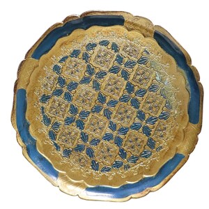 Plastic Round Florentine Tray in Blue & Gold - Etsy