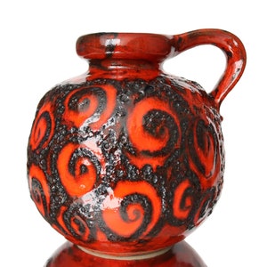 黒赤模様の陶器花瓶 美しいヴィンテージのオプアートセラミック花瓶、Scherzer製、白、1970