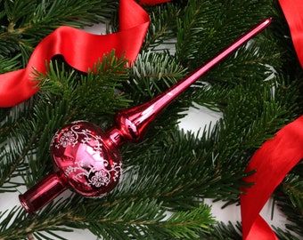 Puntale per albero di Natale in vetro tedesco color mirtillo rosso