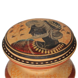 Museum Replica - Ancient Greek Ceramic Lidded Bowl, Hand Painted - Faux Artifact Amphora Pottery