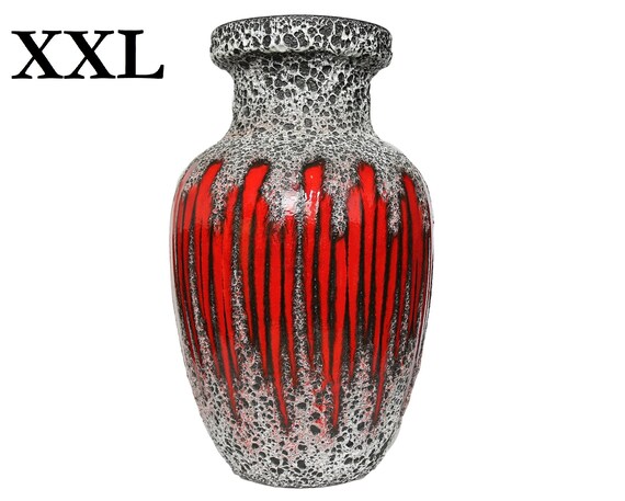 Xxl Ceramic Floor Vase 47cm Red Grey Fat Lava Lora Decor Etsy