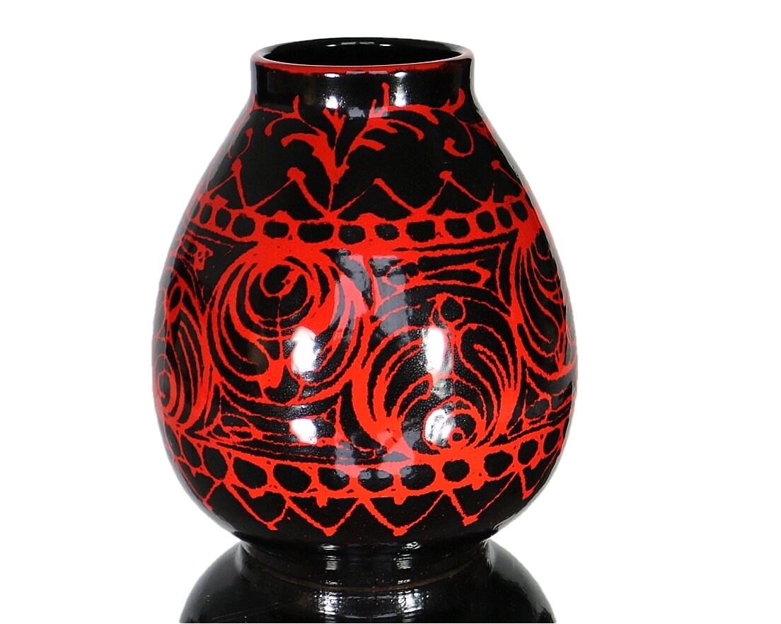 ALVINO BAGNI - Ceramic Vase - Neo Baroque - Red & Black - Italy