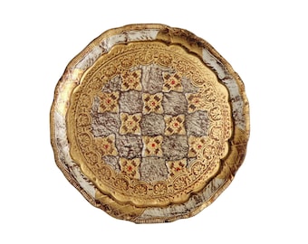 Small Wooden Florentine Tray - Round Gold Vanity Tray