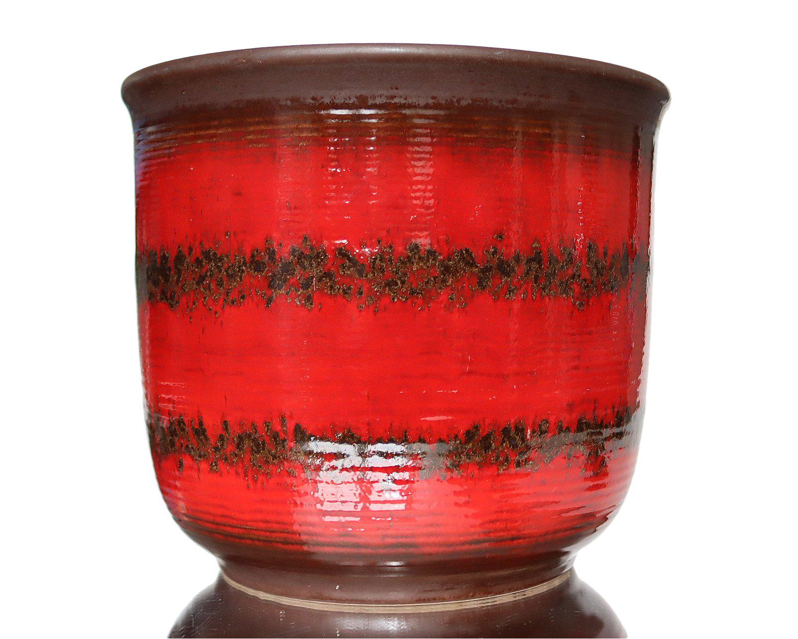 Large SCHEURICH Ceramic Planter in Red & Brown