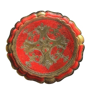 Italienisches Kunststoff Florentiner Tablett - rundes Gold & rotes Waschtischtablett