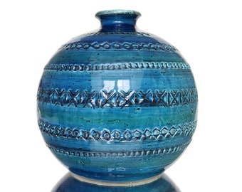 BITOSSI Ceramic Vase in Rimini Blue, Round - Aldo Londi Design, Italy