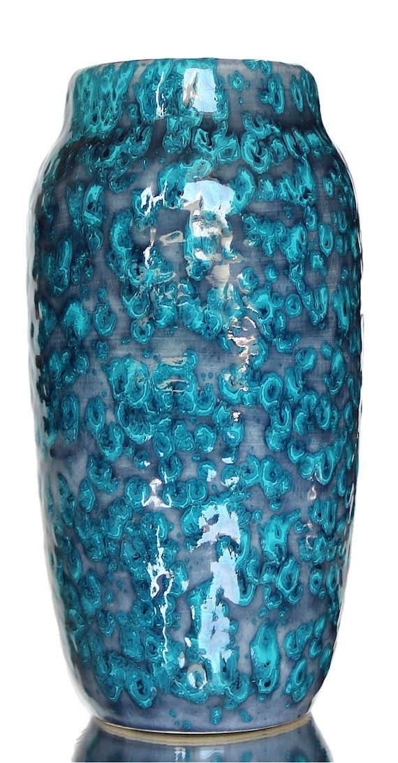 SCHEURICH Kleine Keramik Vase mit Türkis Melierter Glasur, Modell 242-22 - West Germany Pottery
