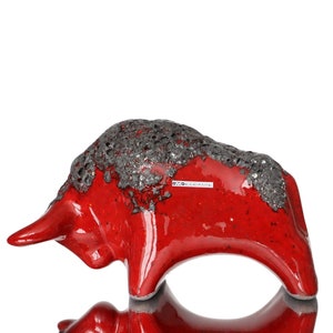 Ceramic Bull Figurine in Red with Black Lava Glaze - Retro Design - OTTO KERAMIK