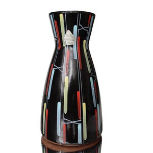 Black Ceramic Vase, Handpainted Decor