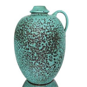 Large Studio Ceramic Vase in Turquoise with Black Lava Glaze - Wilhelm & Elly Kuch, 1960s