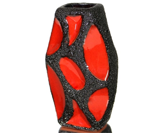 Red ROTH Lozenge Vase With Black Fat Lava Glaze, Model 309 - Etsy UK