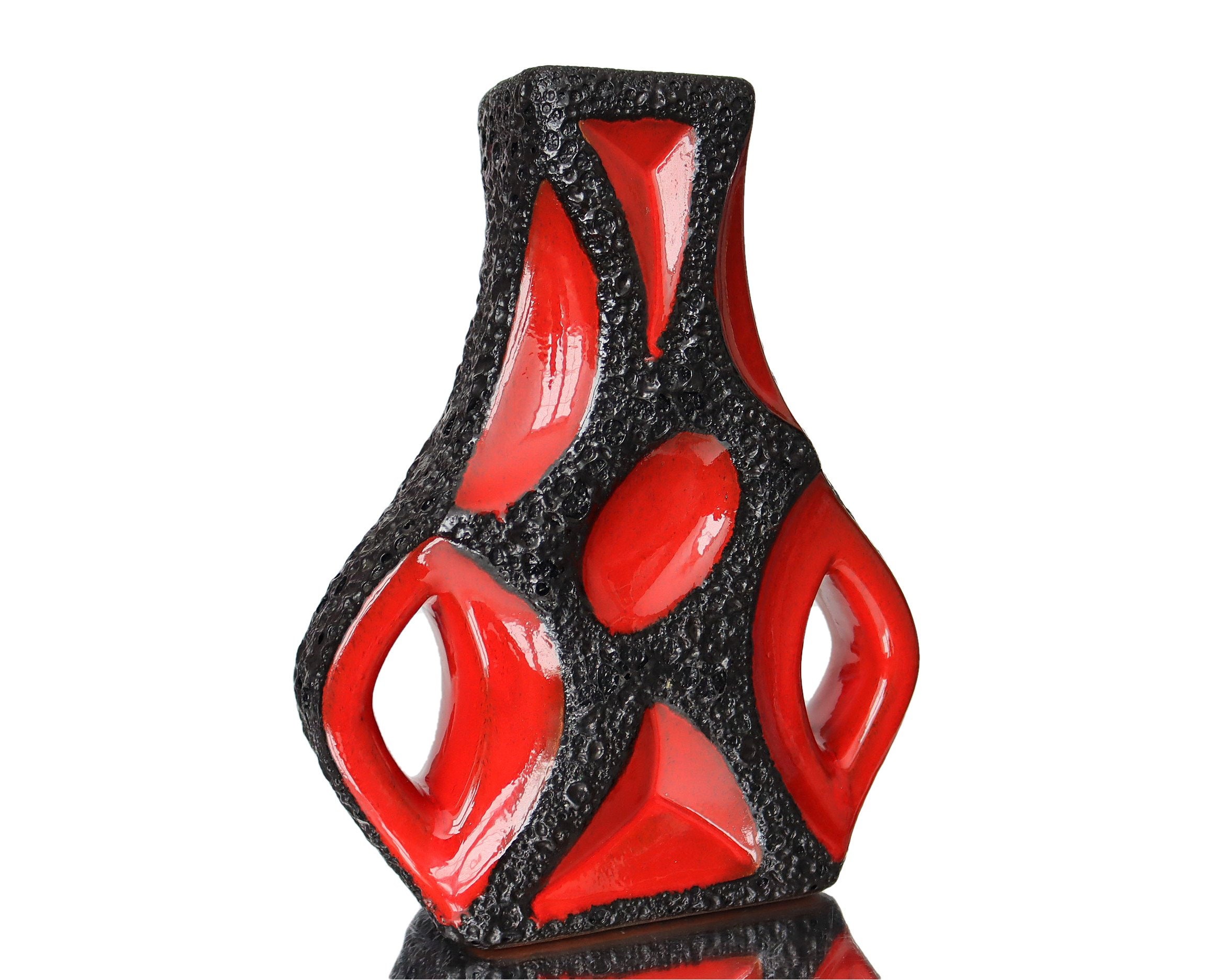 【Fat Lava】Roth Ceramic 赤×黒　フラワーベース Red ROTH Guitar Vase With Black Fat Lava Decor, Model 312 - Etsy