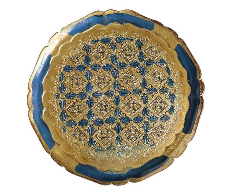 Plastic Round Florentine Tray in Blue & Gold - Etsy