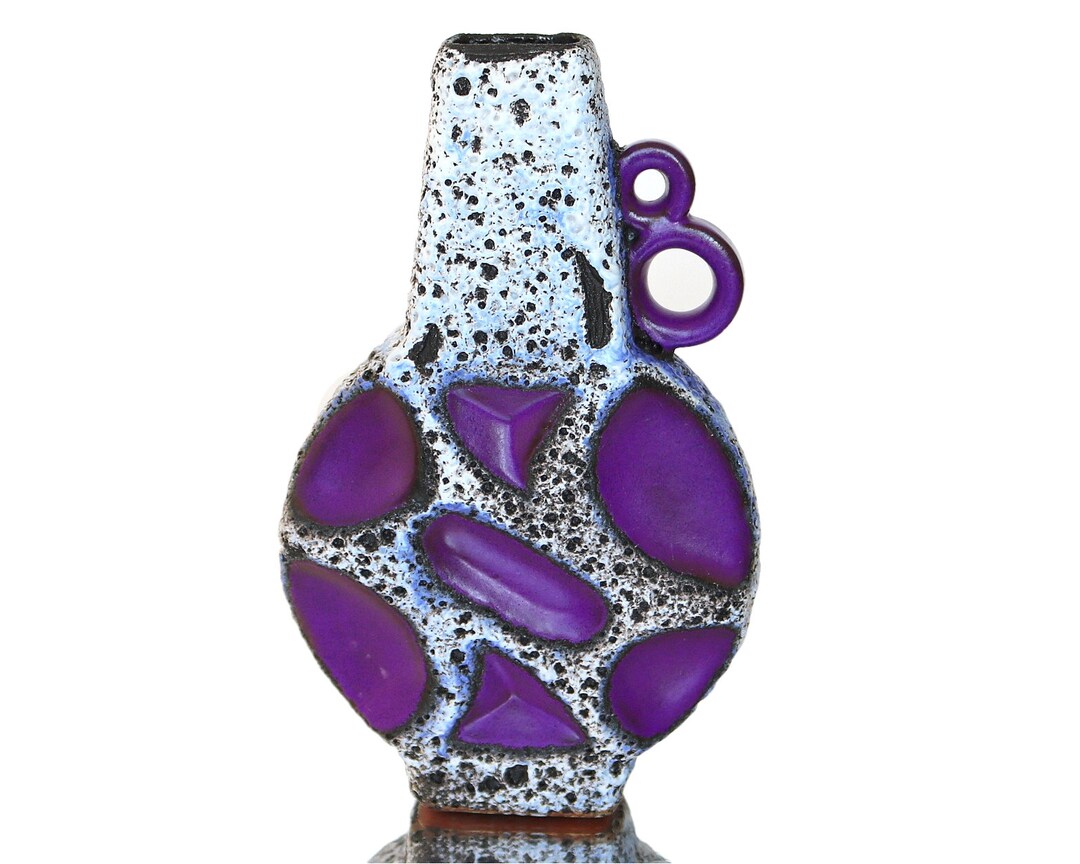 ROTH Banjo Vase in Purple With Black Fat Lava Decor, Model 313