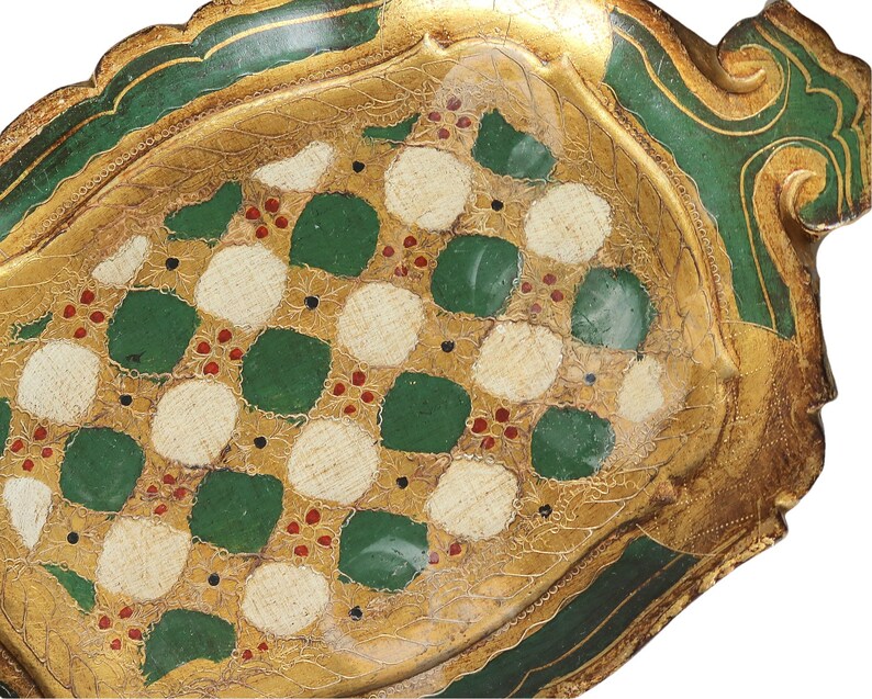 Kleine Hölzerne Florentiner Tablett in Gold & Grün Oval | Etsy