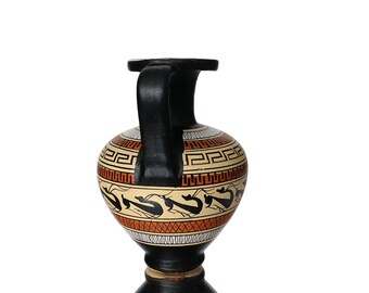 【送料無料・蔵出し】古代ギリシャ　花瓶　黒絵式陶器　ギリシャ陶器 博物館のレプリカ - 小さな古代ギリシャの陶器の花瓶、手描き