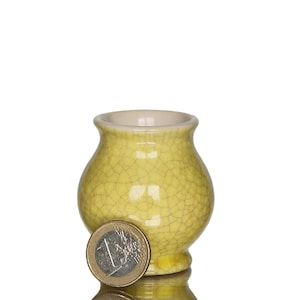 Yellow Miniature Ceramic Vase, Cracked Glaze Optics