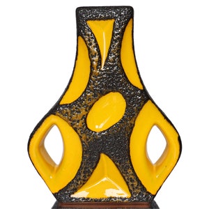 Yellow ROTH Guitar Vase with Black Fat Lava Decor, Model 312