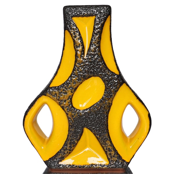 Yellow ROTH Guitar Vase with Black Fat Lava Decor, Model 312