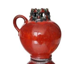 ヴィンテージ CERAMANO「CERALUX」ヘアライン加工の赤い花瓶、ゲルダ