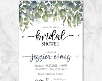 Eucalipto Acuarela Boda Ducha Invitación Bridal Ducha Invitación Invitación Digital Invitación Impresa