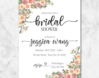 Invitación personalizada imprimible Pink Peach Floral