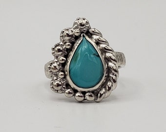 Turquoise Ring, Boho Ring, Statement Ring, Sterling Silver, 925 Silver Jewelry, Teardrop, OOAK, Unique, Hand Crafted, Quality, Southwest