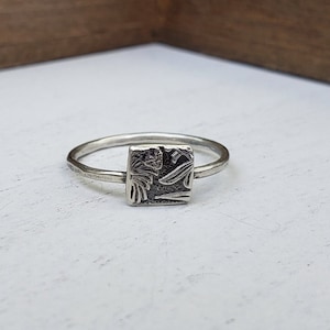 Square Stacking Ring, Geometric Ring, Sterling Silver Square, Floral Ring, .925 Silver Stacking Ring, Simple Ring, Stacker, Minimalist Ring