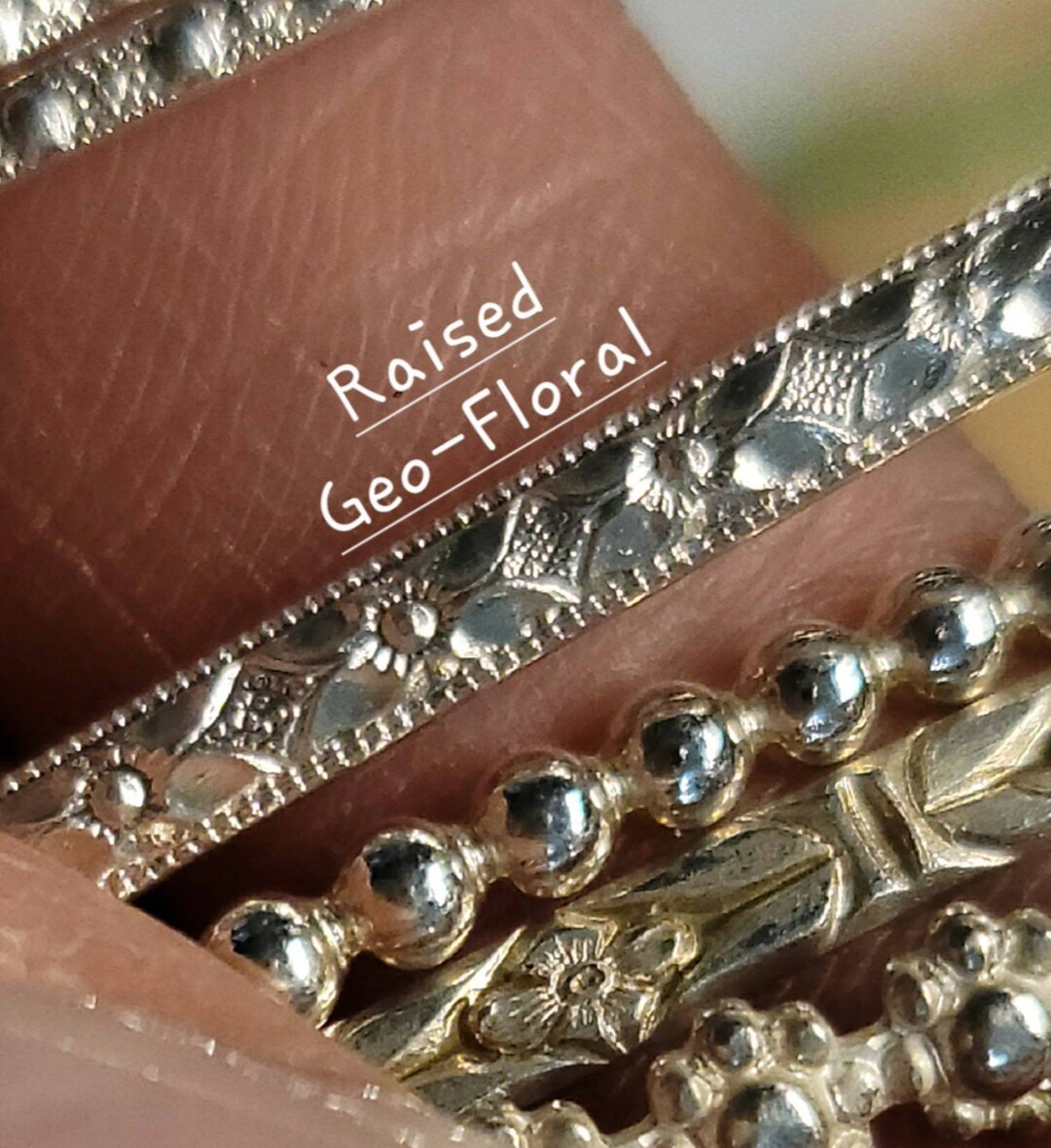 Geo-floral Stacking Ring, .925 Sterling Silver Band, Patterned Ring ...