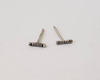 Textured Bar Studs, Sterling Silver, Simple Tiny Bar Earrings