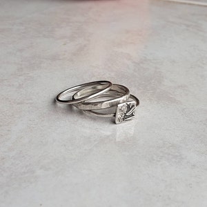 Triple Stacking Ring Set with Floral Square, Geometric, Three Rings, Stacking Ring Set, Sterling Silver, .935 Silver, Argentium Silver image 6