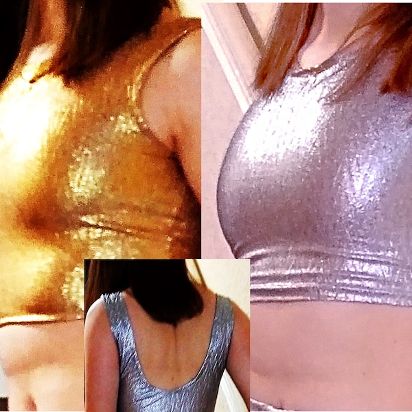 Rückenfreies Metallic Silber oder Gold Crop Top