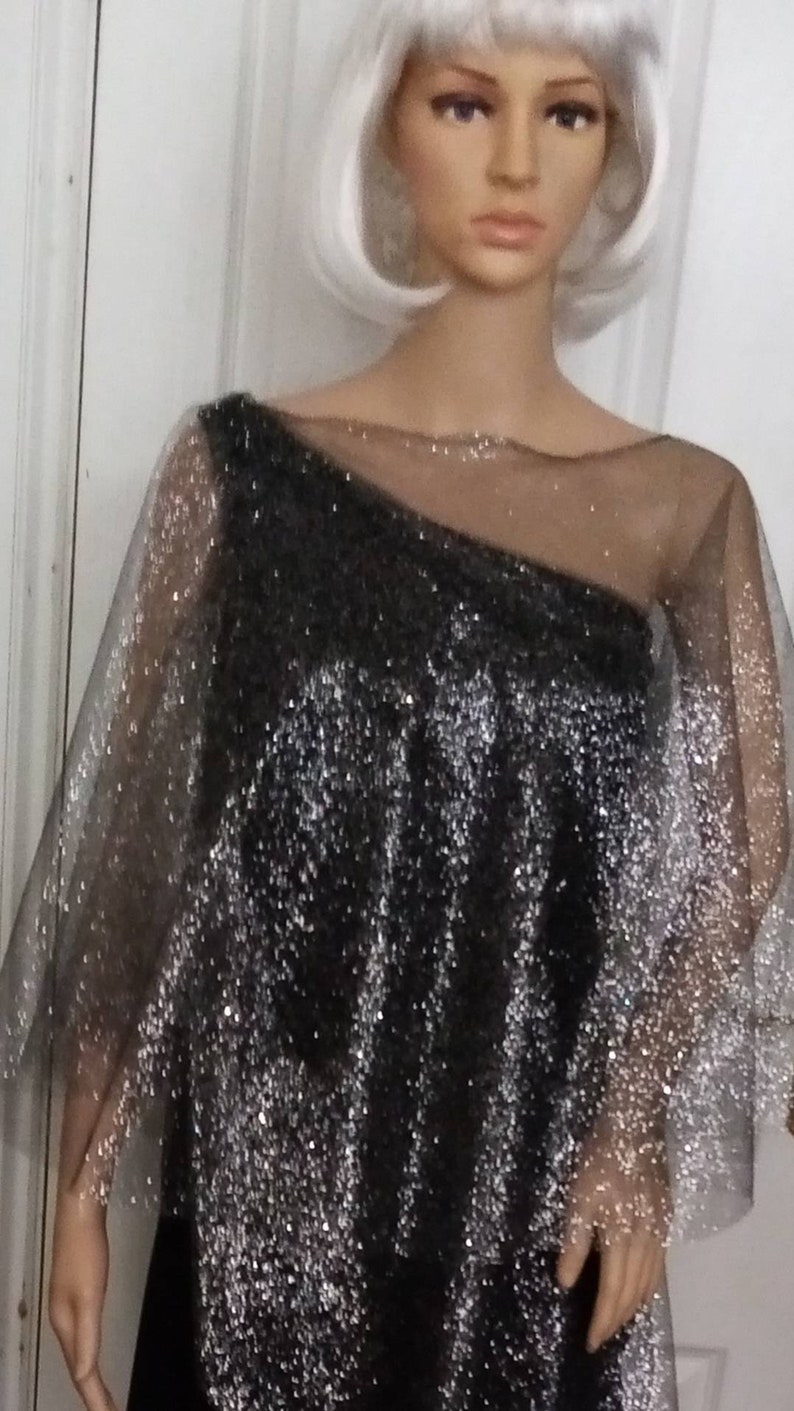 POLECI designer 12 slinky shimmery dress twist cocktail party black metallic $350