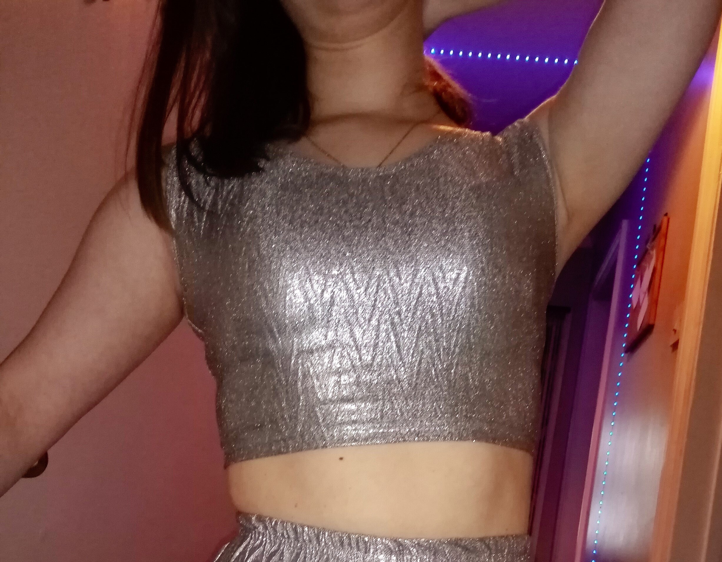 Metallic Silver Lycra Crop Top & Pant