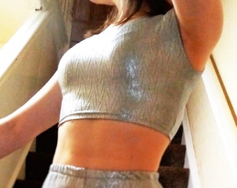 Sexy Metallic Silver or Gold Crop Top for Party