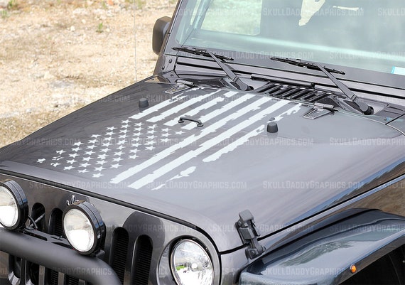 Fits any hood Distressed USA flag Jeep wrangler Hood decal vinyl sticker