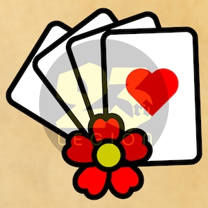 Kaarten en bloem (hart) - traditionele vinylsticker in tattoo-stijl