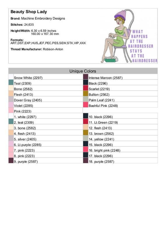 Hair Salon Machine Embroidery Design Embroidery Designs Etsy