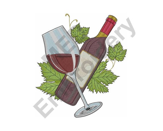 Wine Bottle And Glass Machine Embroidery Design Etsy