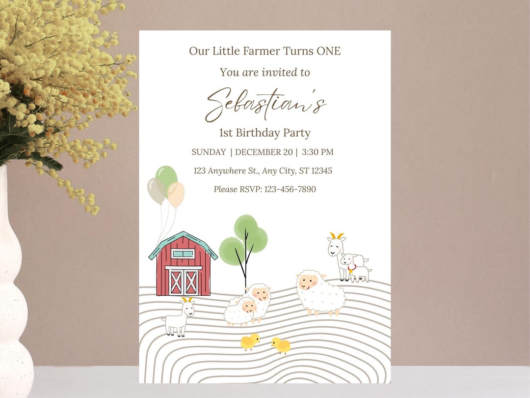 Farm Animals 1st Birthday Invitation | Barnyard Bash, Canva Template ...