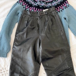 Vintage black leather pants trousers size med, Saks Fifth Avenue Leather pants