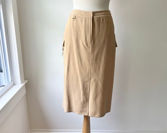 vintage 90s silk cargo skirt size med large, minimalist pencil skirt with pockets