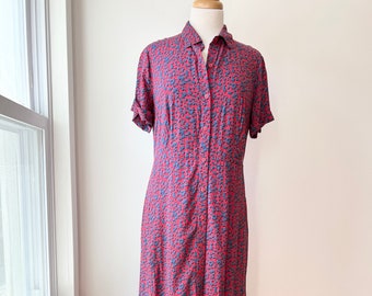 Y2k J.Jill floral shirt dress maxi dress size small, cottagecore ditsy floral short sleeve dress,  summer dress