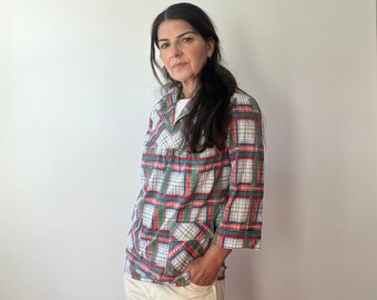 Vintage Karo Tunika mit Taschen Größe xsmall, strahlende adrette Bluse